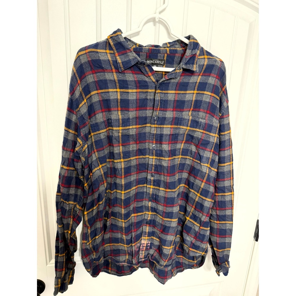 J.Crew Flannel Button Down Mens XXL Blue Plaid Long Sleeve Mercantile